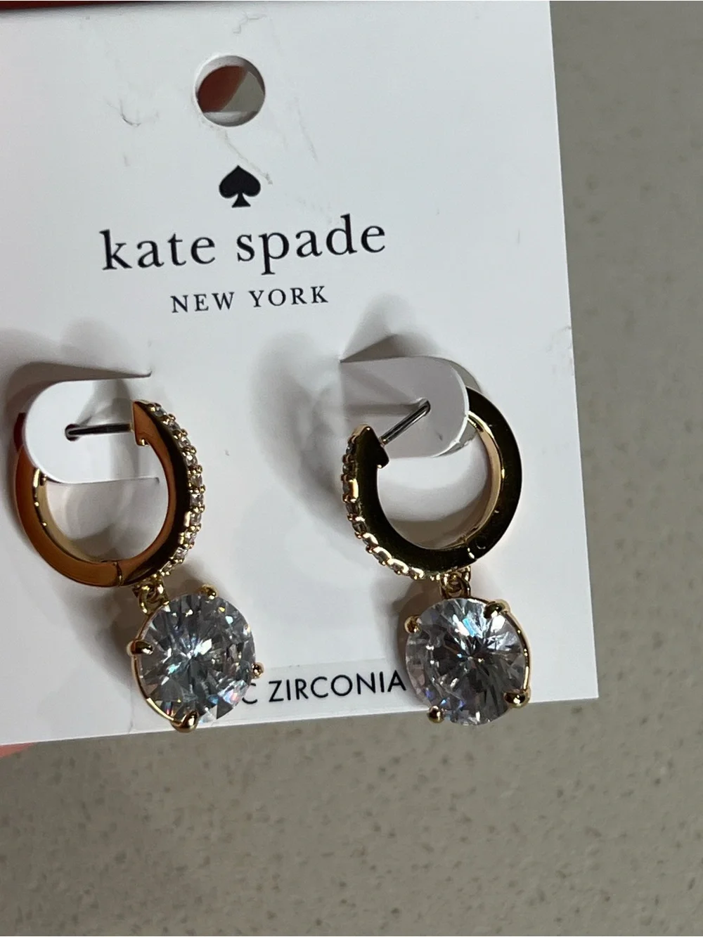 kate spade gold-tone hoop earrings with clear zirconia drops